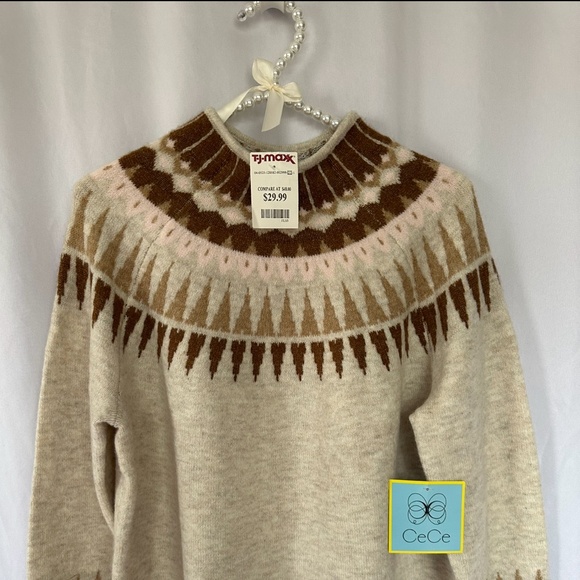 Beige Fair Isle Funnel Neck Sweater size: S - Picture 2 of 3